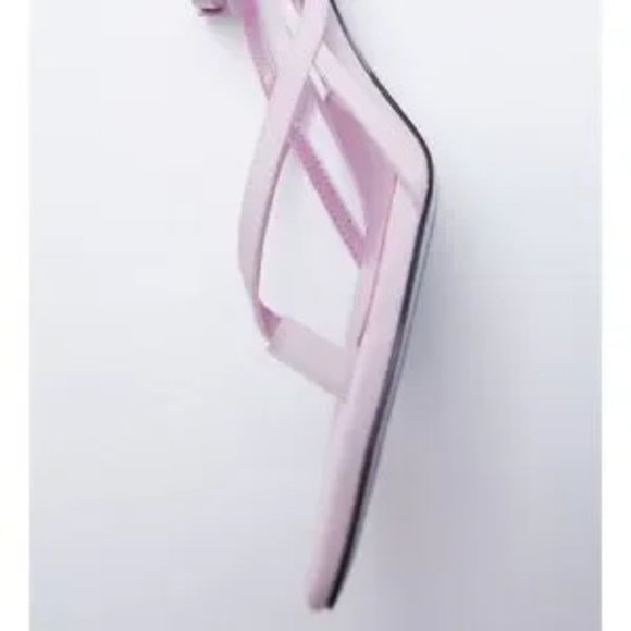 ZARA Heeled Leather Square Toe Sandals Mauve - Picture 7 of 9